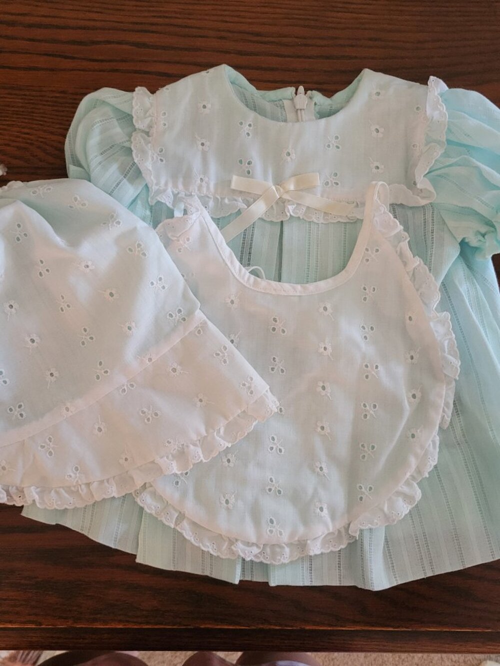 Vintage Handmade Matching Dress Set with Bib and Bonnet
